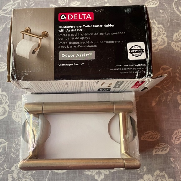 NEW Delta Combination Toilet Paper Holder with Grab Bar Champagne Bronze - Picture 2 of 3